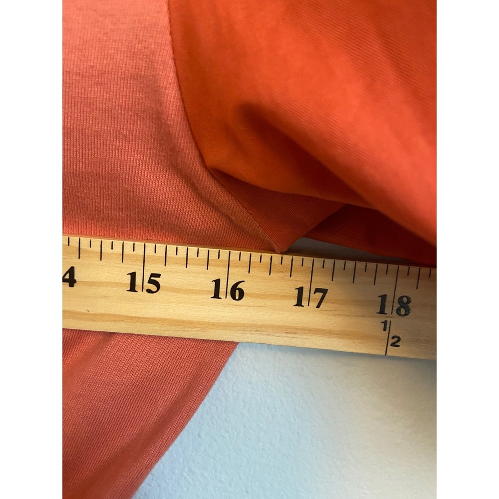 En Saison Coral Orange Mixed Media Peplum Top‎ Puff Sleeve V-Neck Small - Picture 5 of 8
